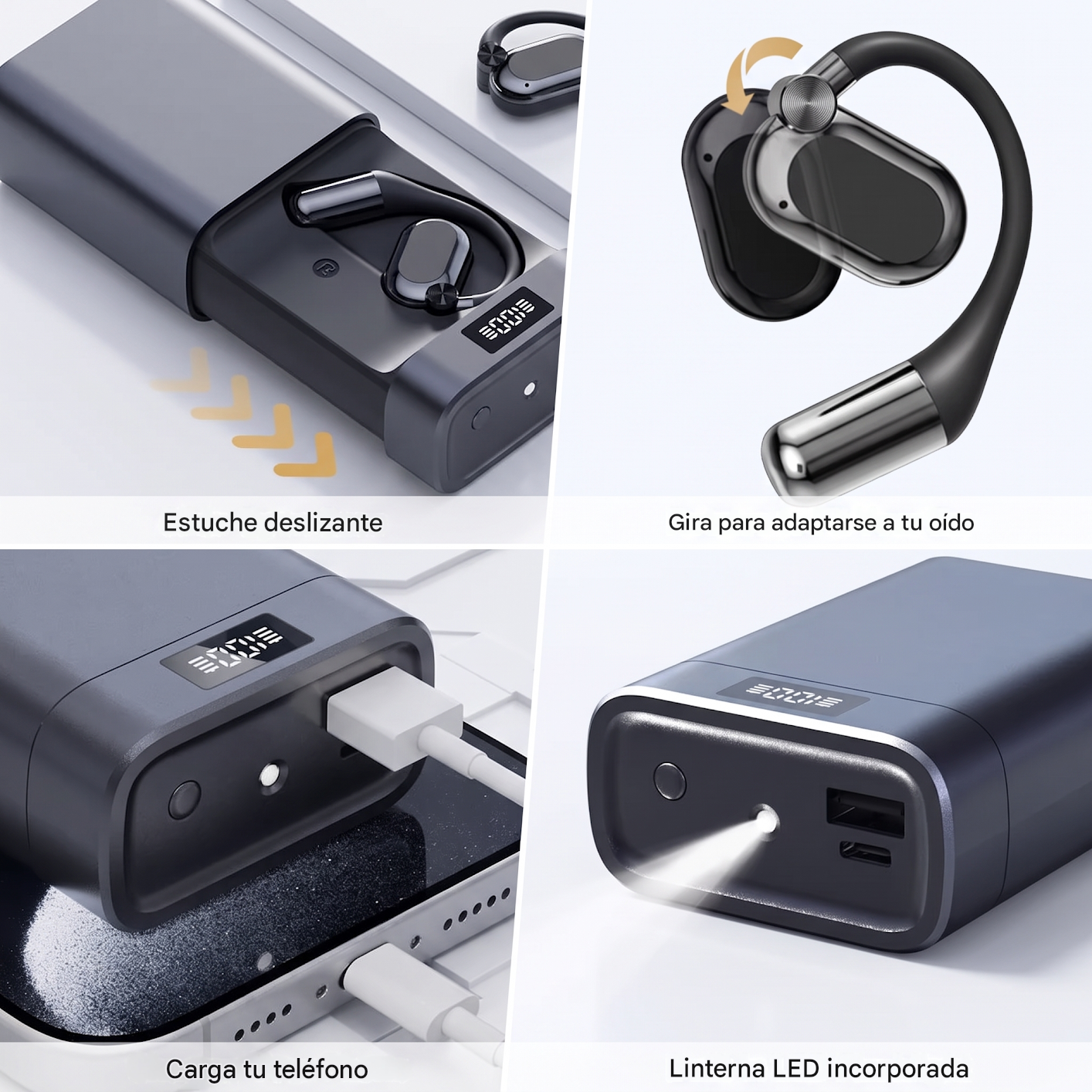 OpenAir 3 en 1: auriculares, batería externa y luz LED